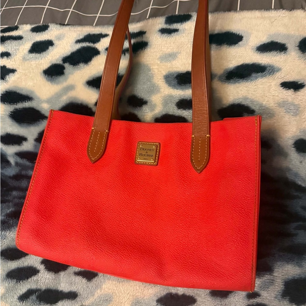 Dooney & Bourke Red Leather Tote with Brown Straps